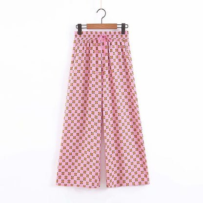 Feather Sleeves Wide Leg Loose Cuasal Trousers Women Vintage Clothing Suits